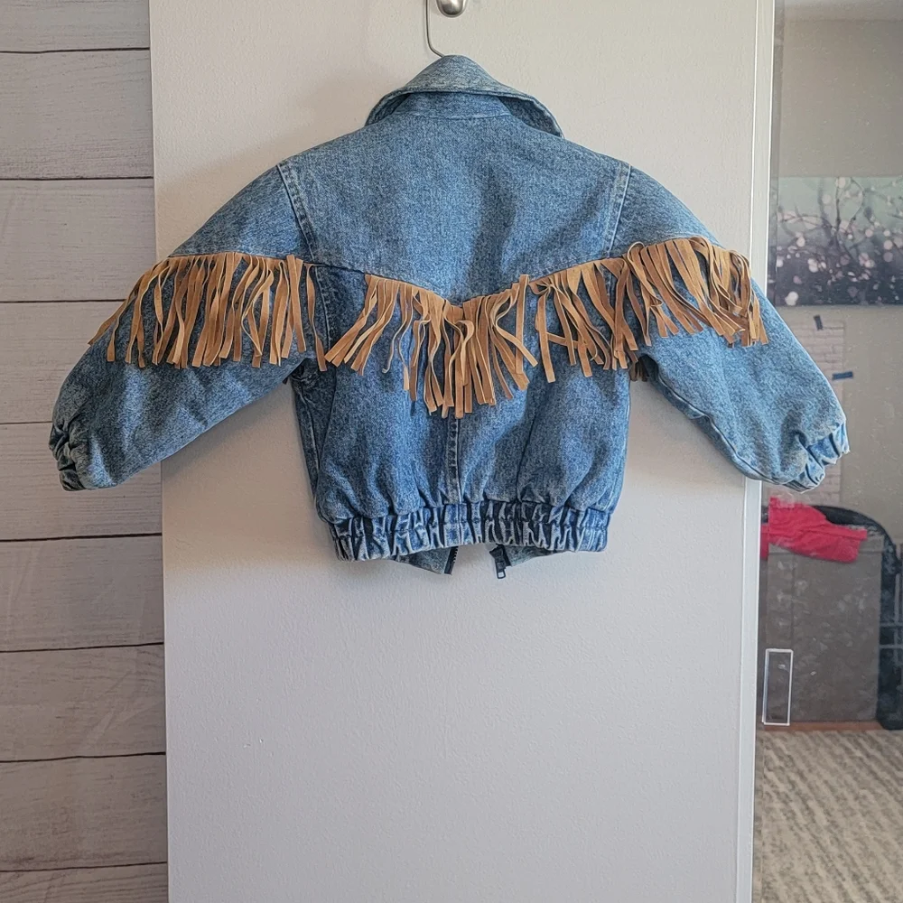 KC Collection denim and Leather Fringe Jacket - Size M - Picture 2 of 5